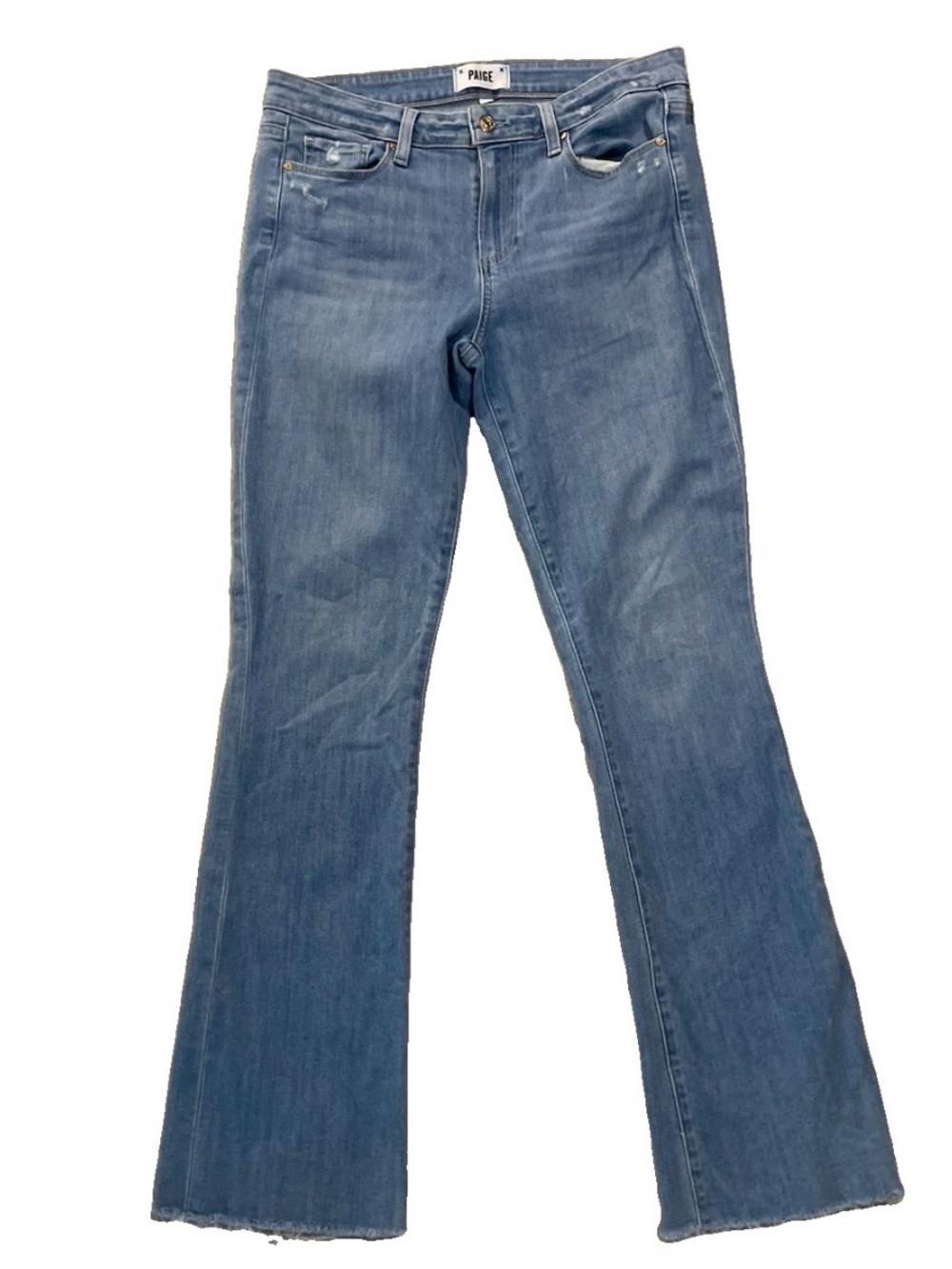 Paige Manhattan Jeans Women Size 30 Medium Wash Raw Hem Bootcut Denim Blue